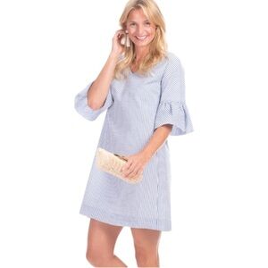 Duffield Lane Richland Ruffle SLV Dress in Pink NWT Cotton Seersucker Striped